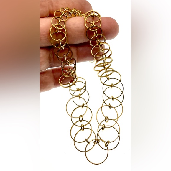 Vintage Unique Gold Tone Graduating Linked Ring Necklace Choker - Picture 9 of 9